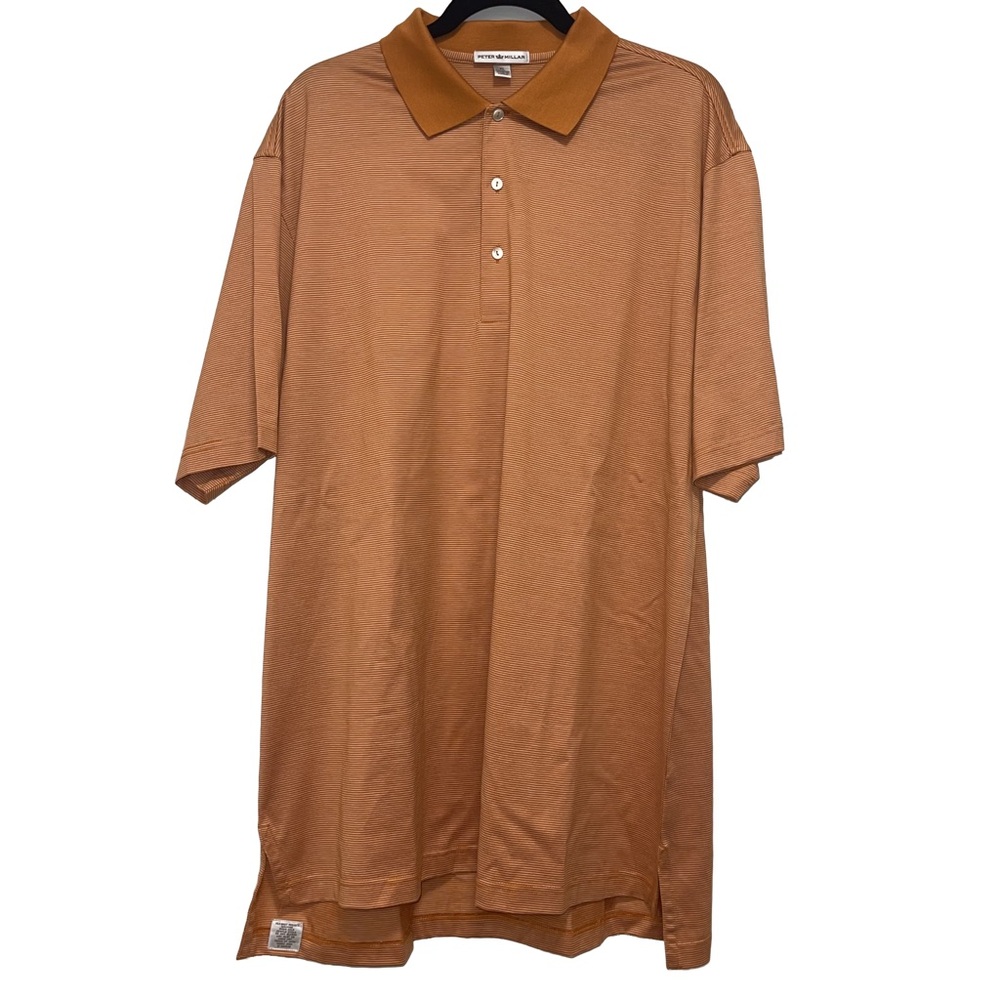 Peter Millar Men’s Orange Sherry Striped Cotton Short Sleeve Polo Shirt Size XL